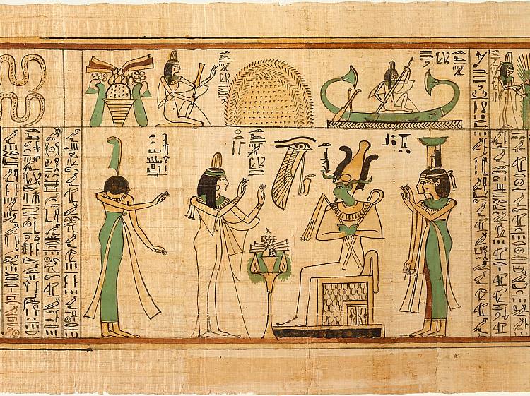 Nany Before Osiris， Isis and Nephthys （The Singer of the Elder of the Elder， Nany） Nany Before Osiris, Isis and Nephthys (Book of the Dead for the Singer of Amun, Nany) (c.1050 BC)，古埃及