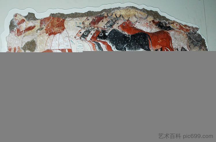 观看庄园的农产品,或牛元的展示,尼巴蒙的坟墓 Viewing The Produce of the Estates, or The Presentation of the Bovine Won, Nebamun's Tomb (c.1550 - c.1295 BC),古埃及