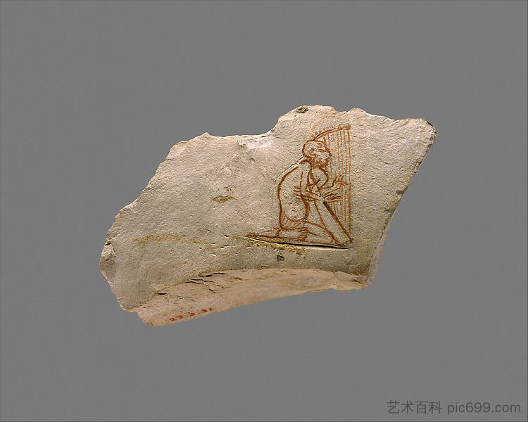 奥斯特拉孔与竖琴手的素描 Ostracon with Sketch of a Harpist (c.664 - c.610 BC)，古埃及