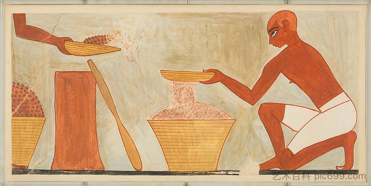 筛餐，雷赫米尔墓 Sifting Meal, Tomb of Rekhmire (c.1504 - c.1425 BC)，古埃及