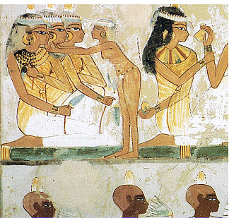 宴会上的埃及妇女和仆人 Ägypterinnen Beim Fest Und Eine Dienerin (c.1390 BC)，古埃及