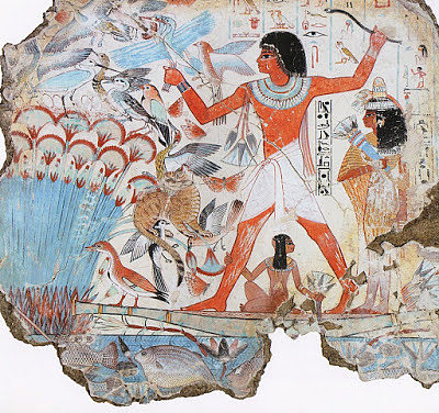 在纸莎草纸之间狩猎，尼巴蒙的坟墓 Hunt Between Papyri, Nebamun's Tomb (c.1550 - c.1295 BC)，古埃及