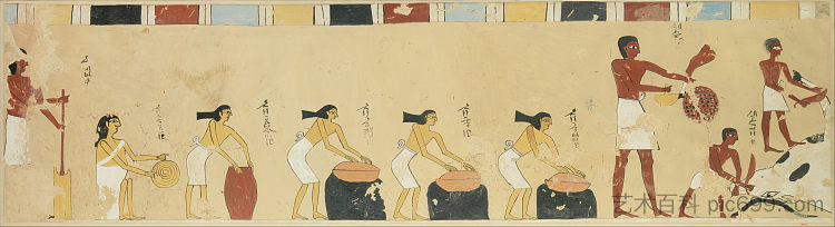 妇女准备食物，贾里墓 Women Preparing Food, Tomb of Djari (c.2060 - c.2010 BC)，古埃及