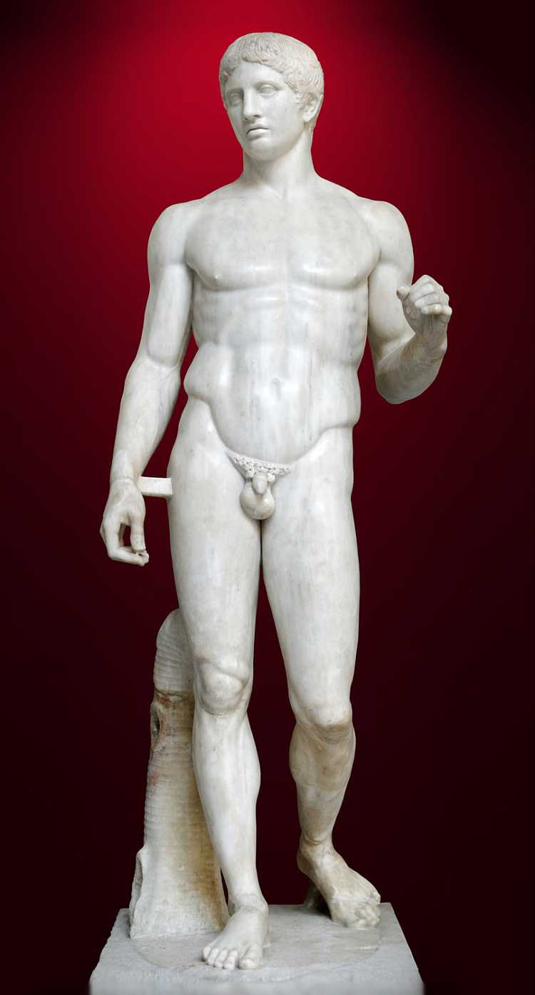 Doryphoros，由Polykleitos（罗马副本） Doryphoros, by Polykleitos (Roman copy) (c.450 - c.440 BC)，古希腊绘画和雕塑
