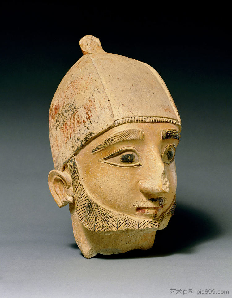 一个男人的兵马俑头 Terracotta Head of a Man (c.600 BC)，古希腊绘画和雕塑