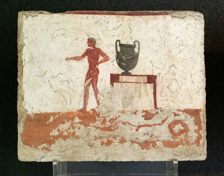 意大利帕埃斯图姆的潜水员墓。东墙 Tomb of the Diver in Paestum, Italy. East Wall (c.470 BC)，古希腊绘画和雕塑