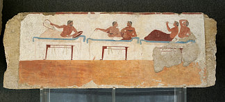 意大利帕埃斯图姆的潜水员墓。南墙 Tomb of the Diver in Paestum, Italy. South Wall (c.470 BC)，古希腊绘画和雕塑