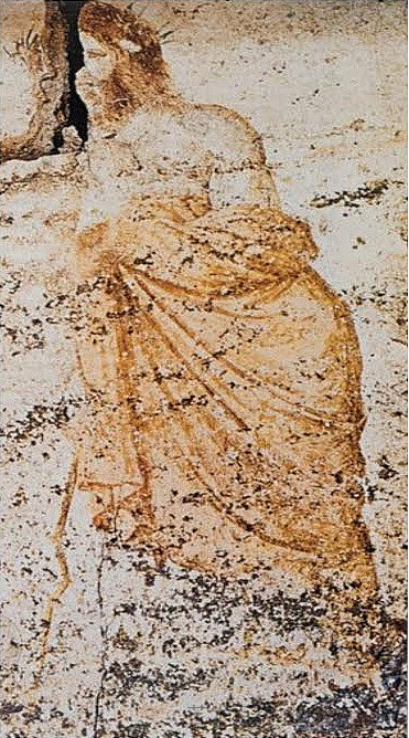 希腊古代米扎审判墓的壁画（拉达曼蒂斯） Fresco from the Tomb of Judgment in Ancient Mieza, Greece (Radamanthys) (c.199 BC)，古希腊绘画和雕塑