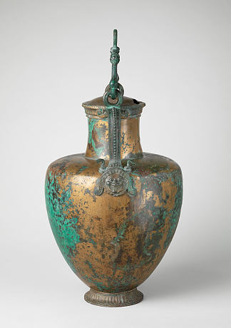 青铜颈双耳瓶（罐），带盖和保释手柄 Bronze Neck Amphora (jar) with Lid and Bail Handle (c.515 BC)，古希腊陶器