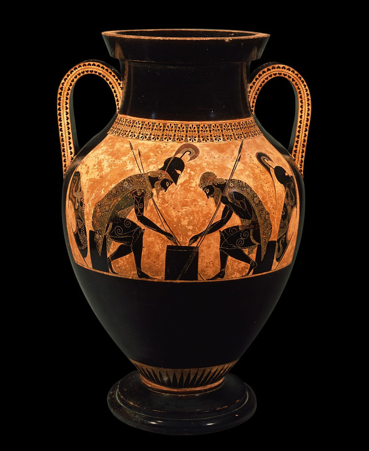 埃克塞基亚斯·安弗拉、阿基里斯和阿贾克斯参与比赛 Exekias Amphora, Achilles and Ajax Engaged in a Game (c.530 BC),古希腊陶器
