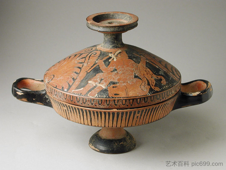 莱卡尼斯与盖子上的色狼 Lekanis with Satyrs on the Lid (c.350 BC)，古希腊陶器