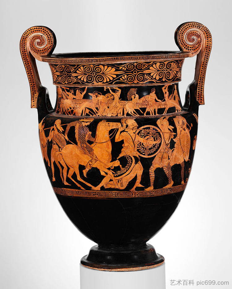 兵马俑蜗壳刀（用于混合葡萄酒和水的碗） Terracotta Volute Krater (bowl for Mixing Wine and Water) (c.450 BC)，古希腊陶器