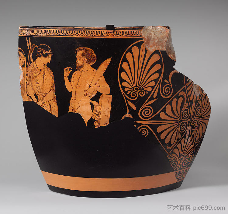 兵马俑的两块碎片（深水杯） Two Fragments of a Terracotta Skyphos (deep Drinking Cup) (c.400 BC)，古希腊陶器