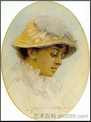 戴草帽的艾玛拉姆 Emma Lamm in a straw hat (1881)，安德斯·左恩