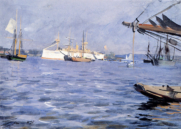 斯德哥尔摩港的巴尔的摩战列舰 The Battleship baltimore In Stockholm Harbor (1890)，安德斯·左恩