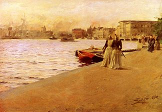 船岛码头的景色 View from the Ship Island pier (1890)，安德斯·左恩