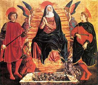 圣母升天与圣米尼亚托和朱利安 Our Lady of the Assumption with Saints Miniato and Julian (1450; Italy                     )，安德烈·德·卡斯塔格诺