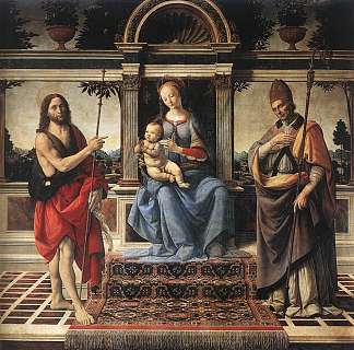 麦当娜与施洗者圣约翰和多纳图斯 Madonna with Sts John the Baptist and Donatus，安德烈·德尔·韦罗基奥