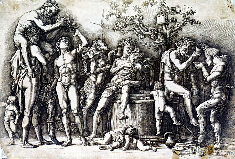 酒神与葡萄酒 Bacchanalia with a Wine (1480)，安德烈亚·曼特尼亚