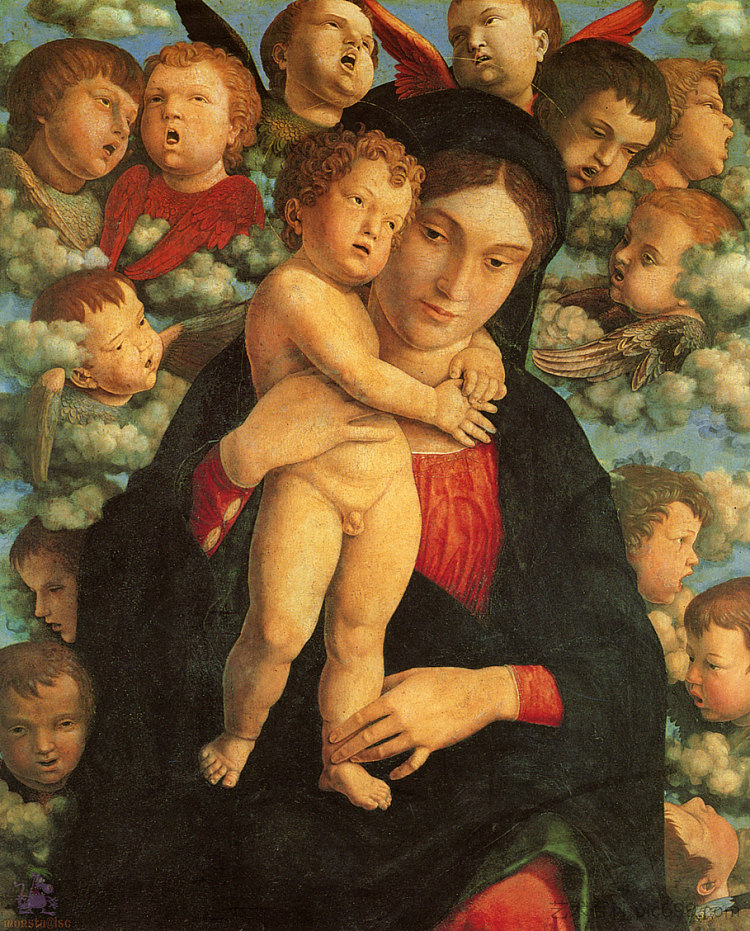 麦当娜和孩子与小天使 Madonna and Child with Cherubs (1480 - 1490)，安德烈亚·曼特尼亚