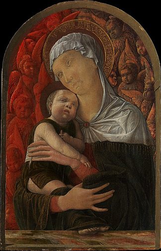 麦当娜和孩子与六翼天使和基路伯 Madonna and Child with Seraphim and Cherubim (c.1454)，安德烈亚·曼特尼亚