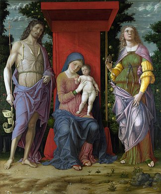 麦当娜与抹大拉的圣玛丽和施洗者圣约翰 Madonna with St. Mary Magdalene and St. John the Baptist (1490 – 1506)，安德烈亚·曼特尼亚