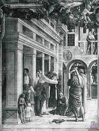 圣詹姆斯施洗赫莫根尼（圣詹姆斯生平场景） St James Baptizing Hermogenes (Scenes from the Life of St. James) (1448 – 1457)，安德烈亚·曼特尼亚
