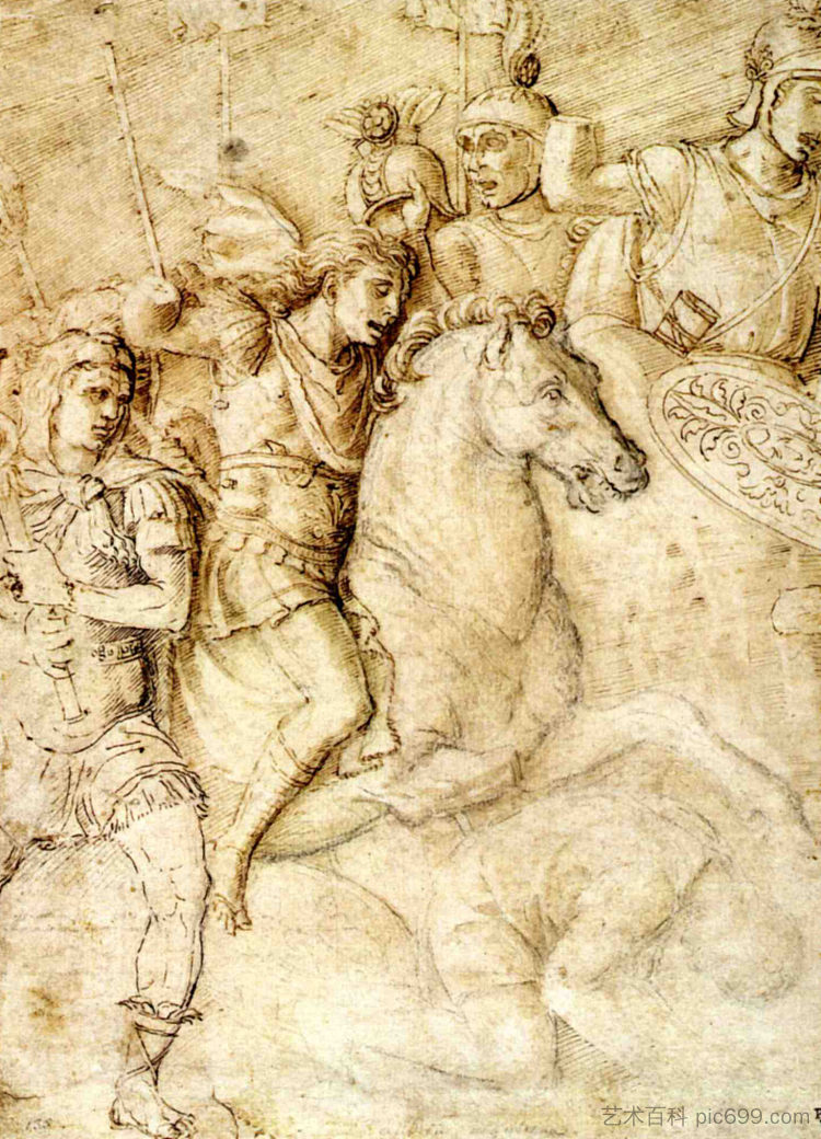 君士坦丁凯旋门古代浅浮雕研究 Study of an Ancient Bas Relief of the Arch of Constantine (1490)，安德烈亚·曼特尼亚