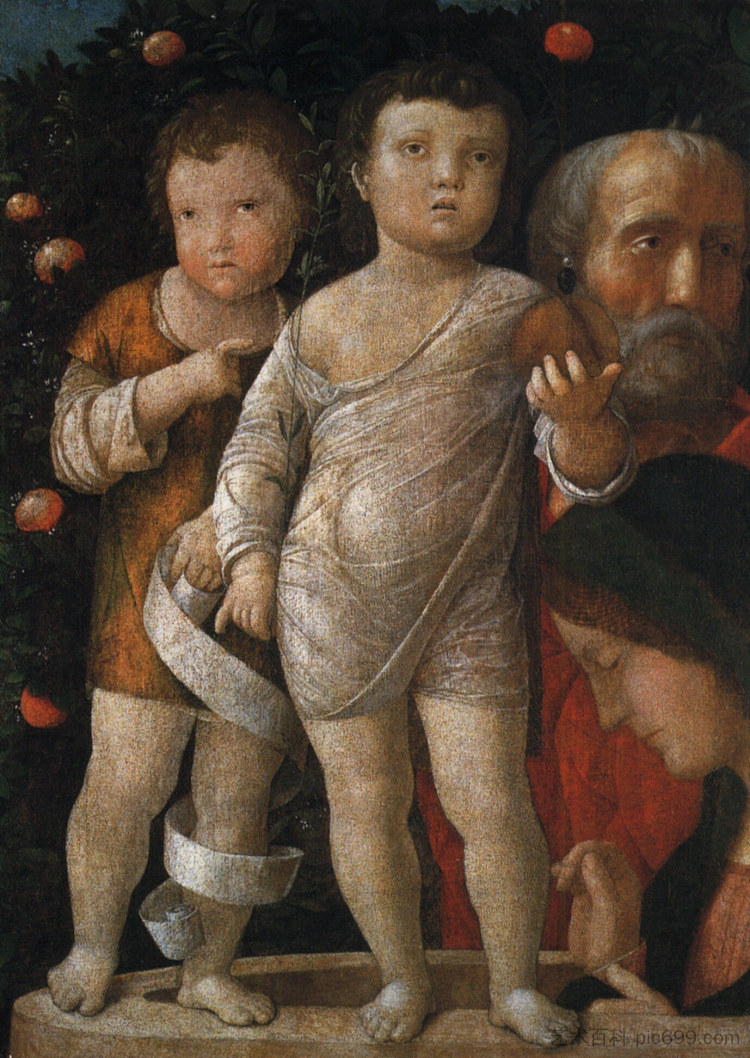 圣约翰的神圣家族 The holy family with St John (c.1500)，安德烈亚·曼特尼亚