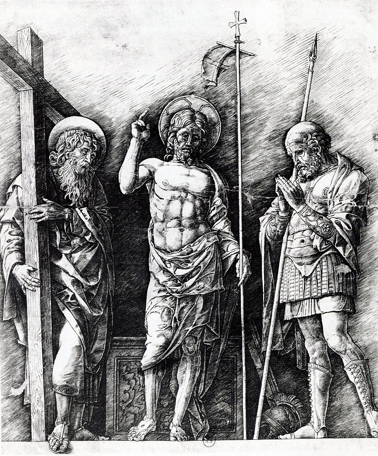 在圣安德鲁和朗基努斯之间复活的基督 The resurrected Christ between St. Andrew and Longinus (1475)，安德烈亚·曼特尼亚