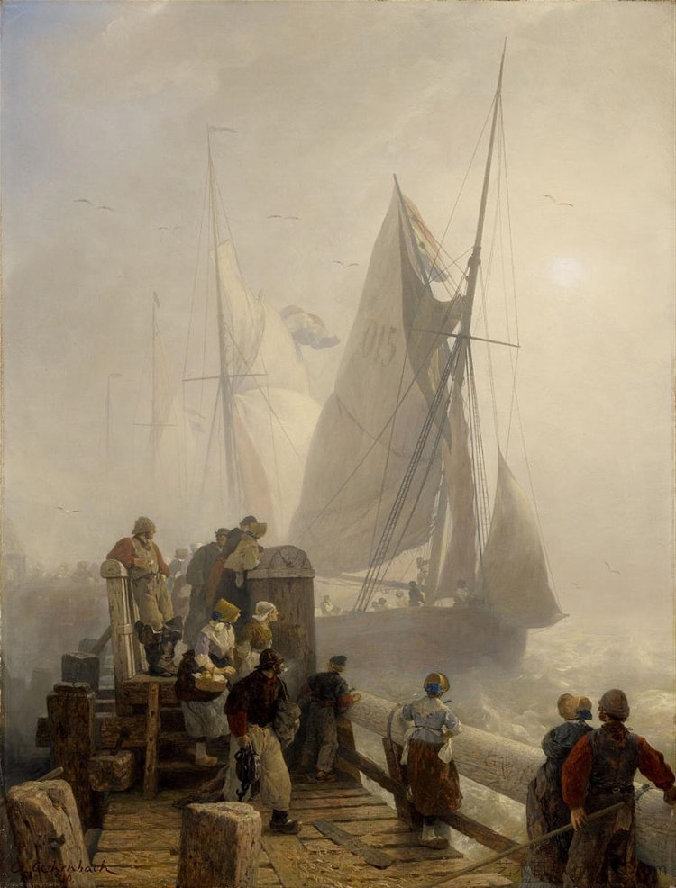 船只驶入，荷兰海岸 Ships coming in, Hollandse Kust (c.1900)，安德烈亚斯·阿亨巴赫