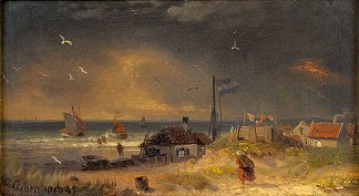 荷兰海岸的风暴 Storm On The Dutch Coast (c.1880)，安德烈亚斯·阿亨巴赫