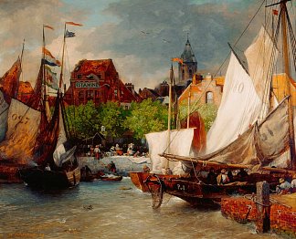 鱼市，奥斯坦德 Vismarkt, Ostend (c.1880 – c.1900)，安德烈亚斯·阿亨巴赫