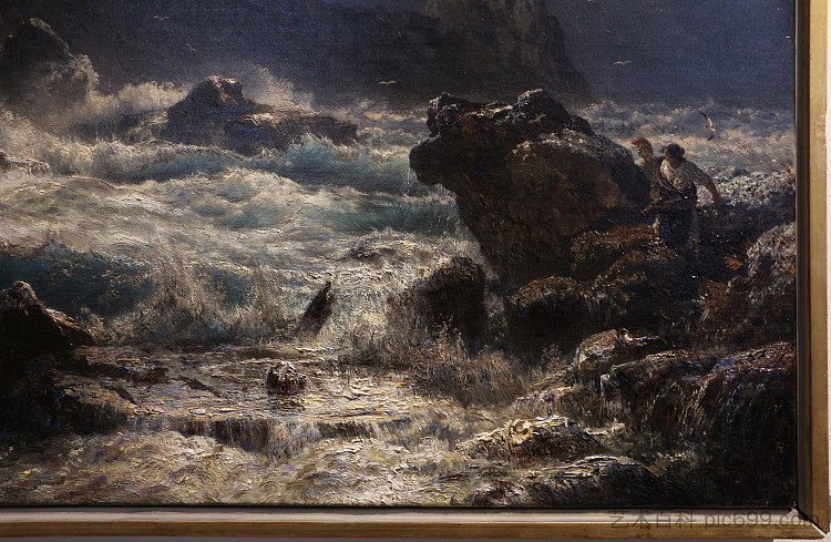 暴风雨天空下躁动的码头 An agitated marina under a stormy sky (1853),安德烈亚斯·阿亨巴赫