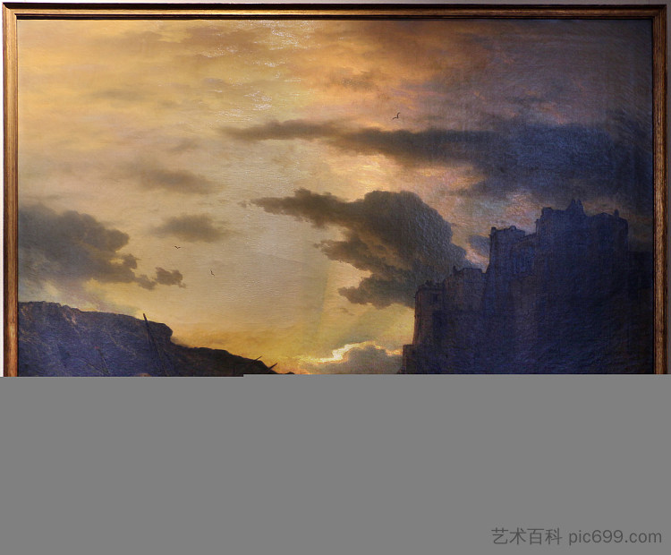斯佩齐亚湾韦内雷港暴风雨后的运输 Transport after a storm in Porto Venere in the gulf of Spezia (1857),安德烈亚斯·阿亨巴赫