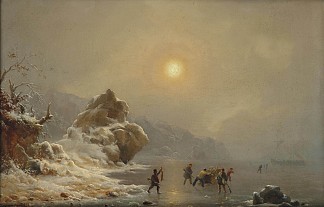 冰上猎人的冬季景观 A Winter Landscape with Hunters on the Ice，安德烈亚斯·阿亨巴赫