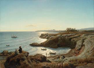 意大利海岸景观 Italian coast landscape (1851)，安德烈亚斯·阿亨巴赫