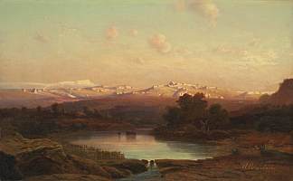 暮色中的意大利风景 Italian landscape at twilight (1850)，安德烈亚斯·阿亨巴赫