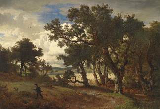 风景中的猎人 Hunter in landscape (1854)，安德烈亚斯·阿亨巴赫