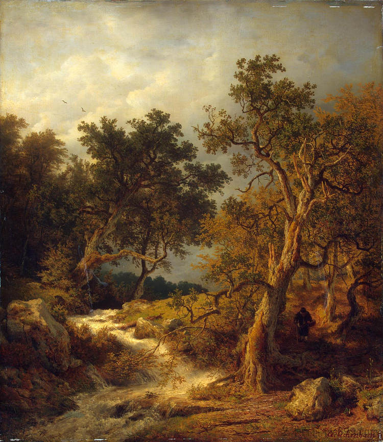 溪流景观 Landscape with a Stream (1851),安德烈亚斯·阿亨巴赫