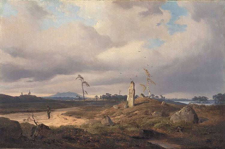 景观与符文石 Landscape with rune stone (1841)，安德烈亚斯·阿亨巴赫