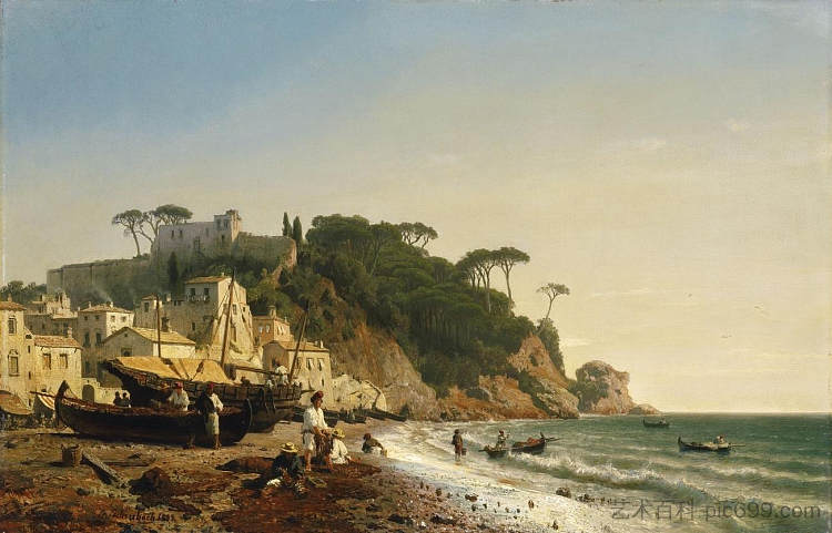 利古里亚海岸的韦内雷港 Porto Venere On The Ligurian Coast (1853)，安德烈亚斯·阿亨巴赫