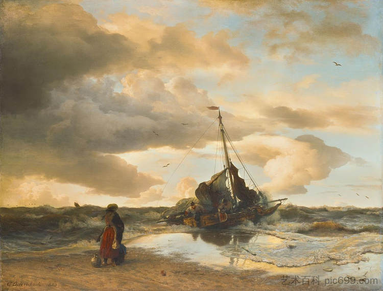 捕虾民的回归 The return of the shrimp fishermen (1863),安德烈亚斯·阿亨巴赫