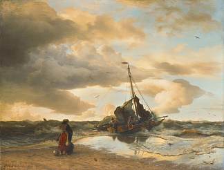 捕虾民的回归 The return of the shrimp fishermen (1863)，安德烈亚斯·阿亨巴赫