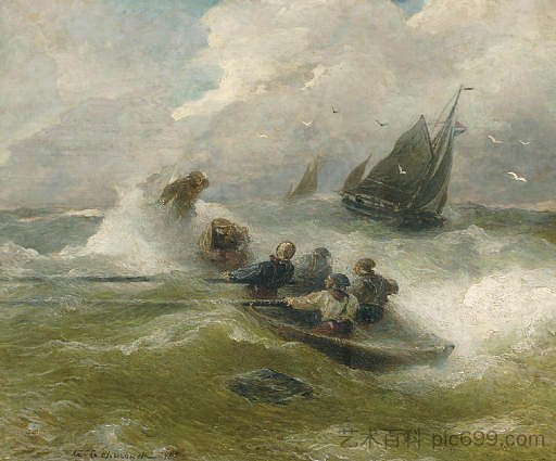 在波涛汹涌的大海上划船 Rowing on Rough Seas (1903),安德烈亚斯·阿亨巴赫