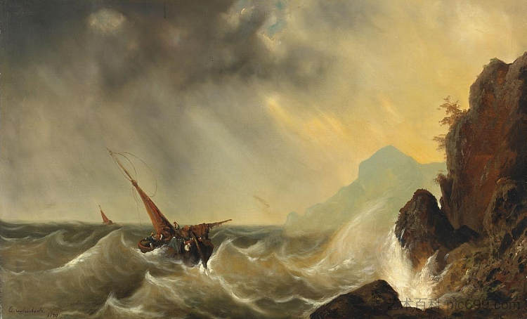 在惊涛骇浪中航行 Ship in stormy seas (1840)，安德烈亚斯·阿亨巴赫