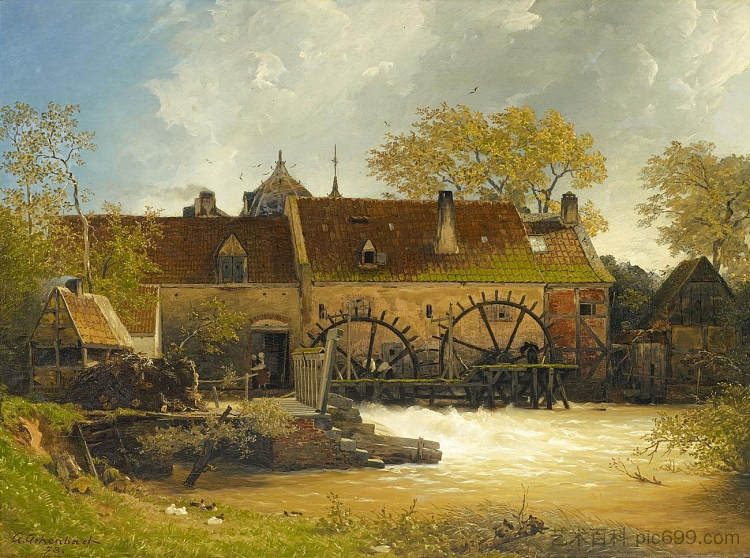 河上的水磨坊 Water mill on the river (1878)，安德烈亚斯·阿亨巴赫