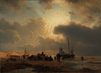 斯海弗宁恩海滩 Scheveningen Beach (1850)，安德烈亚斯·阿亨巴赫
