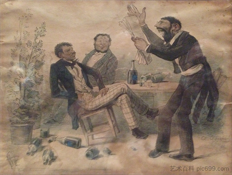 风景画家伯恩哈德·弗里斯的漫画 Caricature of the landscape painter Bernhard Fries (1843)，安德烈亚斯·阿亨巴赫