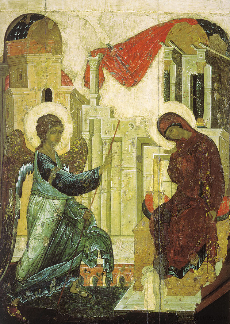 报喜 Annunciation (1405; Moscow,Russian Federation  )，安德烈·鲁布列夫